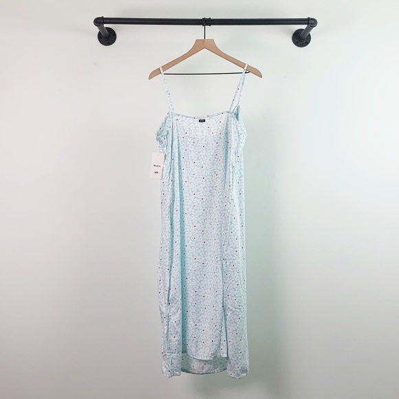 NWT RVCA Wildflower Tie Front Slit Midi Dress Blue & White - Picture 9 of 10